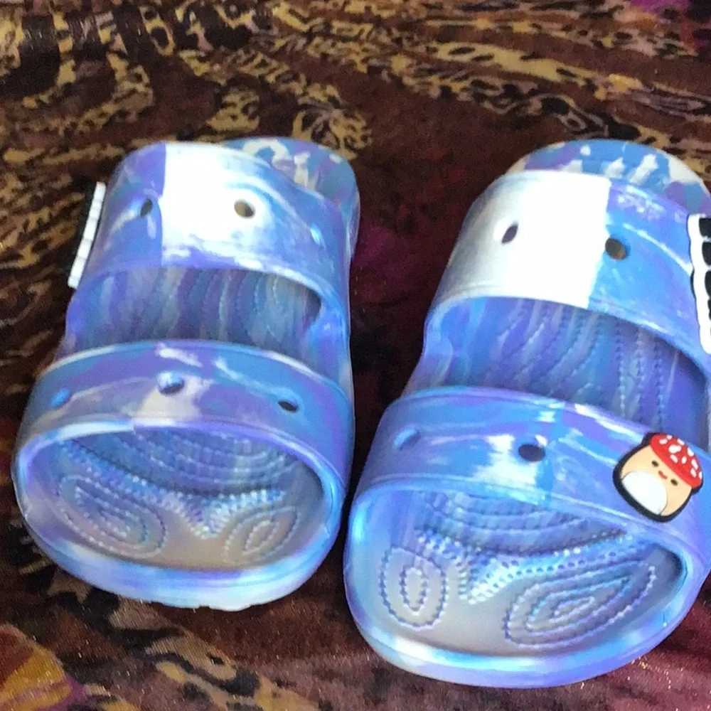 Crocs Blue and Purple Slide Sandals. NWOT - Picture 2 of 6